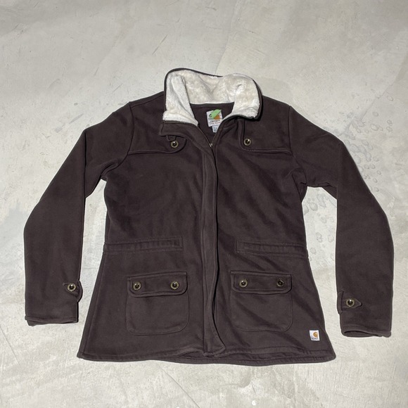 Carhartt Jackets & Blazers - Carhartt Women's WK111 Sherpa Lined Collar Full Zip Jacket Brown SZ Large VTG